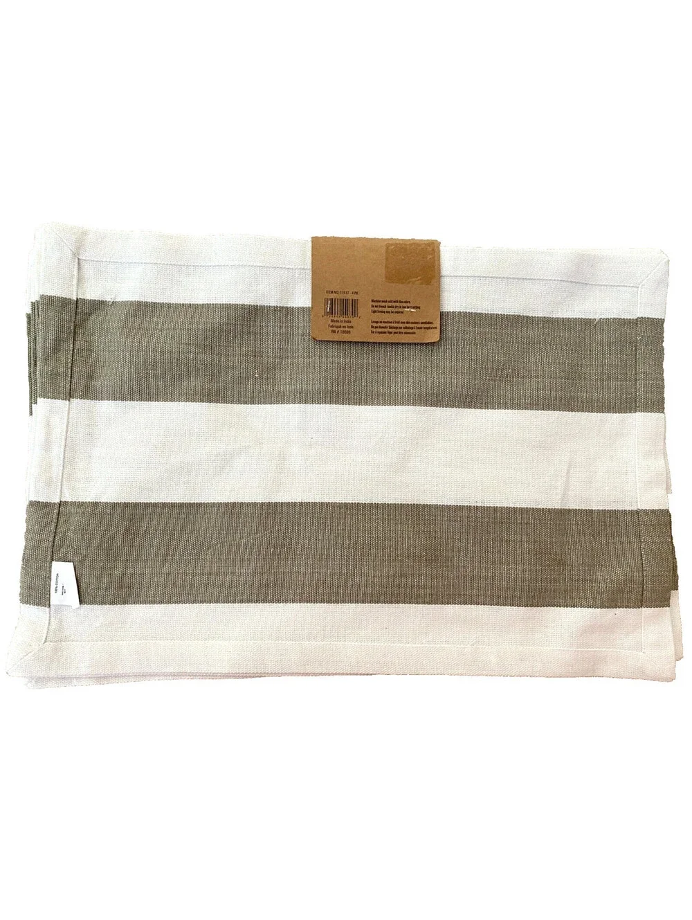 NWT Live & Dine Set of 4 White Taupe Striped Placemats 100% Cotton 13x19 India